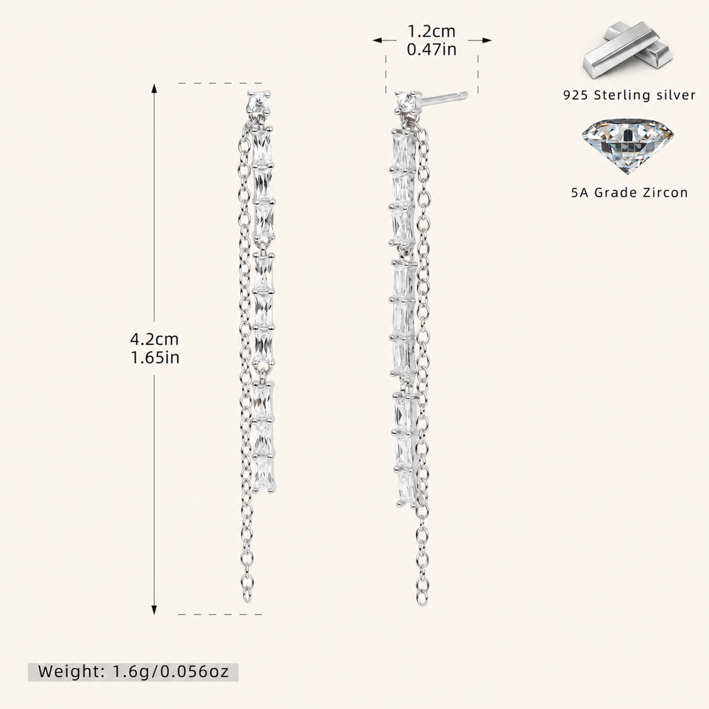 Sterling Silver French Tassel Drop Earrings - Platinum