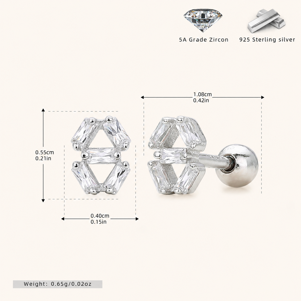 Sterling Silver Square Zirconia Flat Back Earrings - Platinum