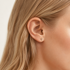 Sterling Silver Zirconia Solitaire Flat Back Earrings worn on the ear