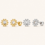 Sterling Silver Sunflower Zirconia Flat Back Earrings
