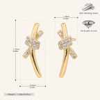 Sterling Silver Pave Zirconia Knot Stud Earrings - Gold