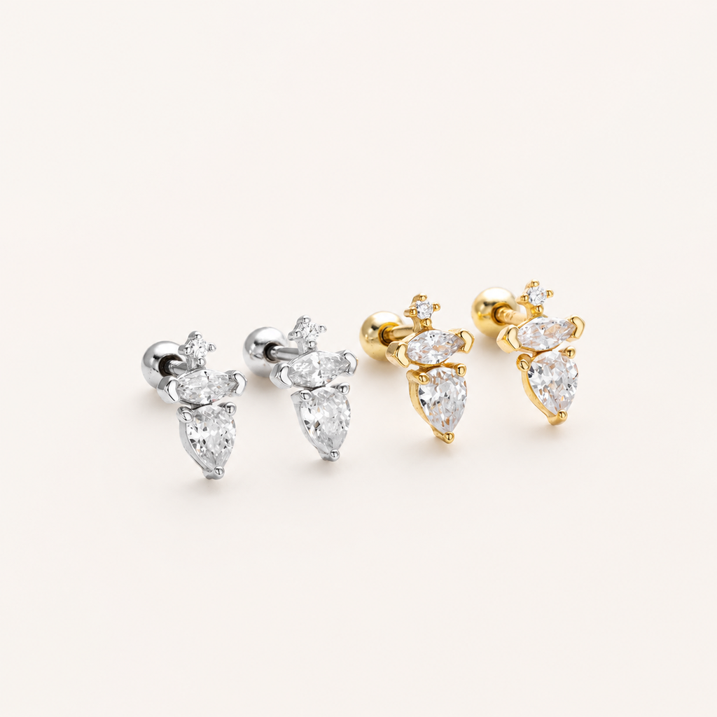 Sterling Silver Pave Zirconia Dome Flat Back Earrings detail