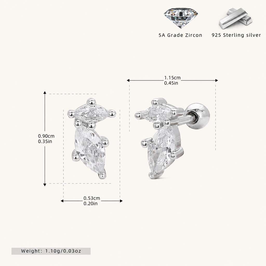 Sterling Silver Zirconia Solitaire Flat Back Earrings - Platinum