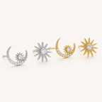 Sterling Silver Zirconia Star and Moon Stud Earrings detail