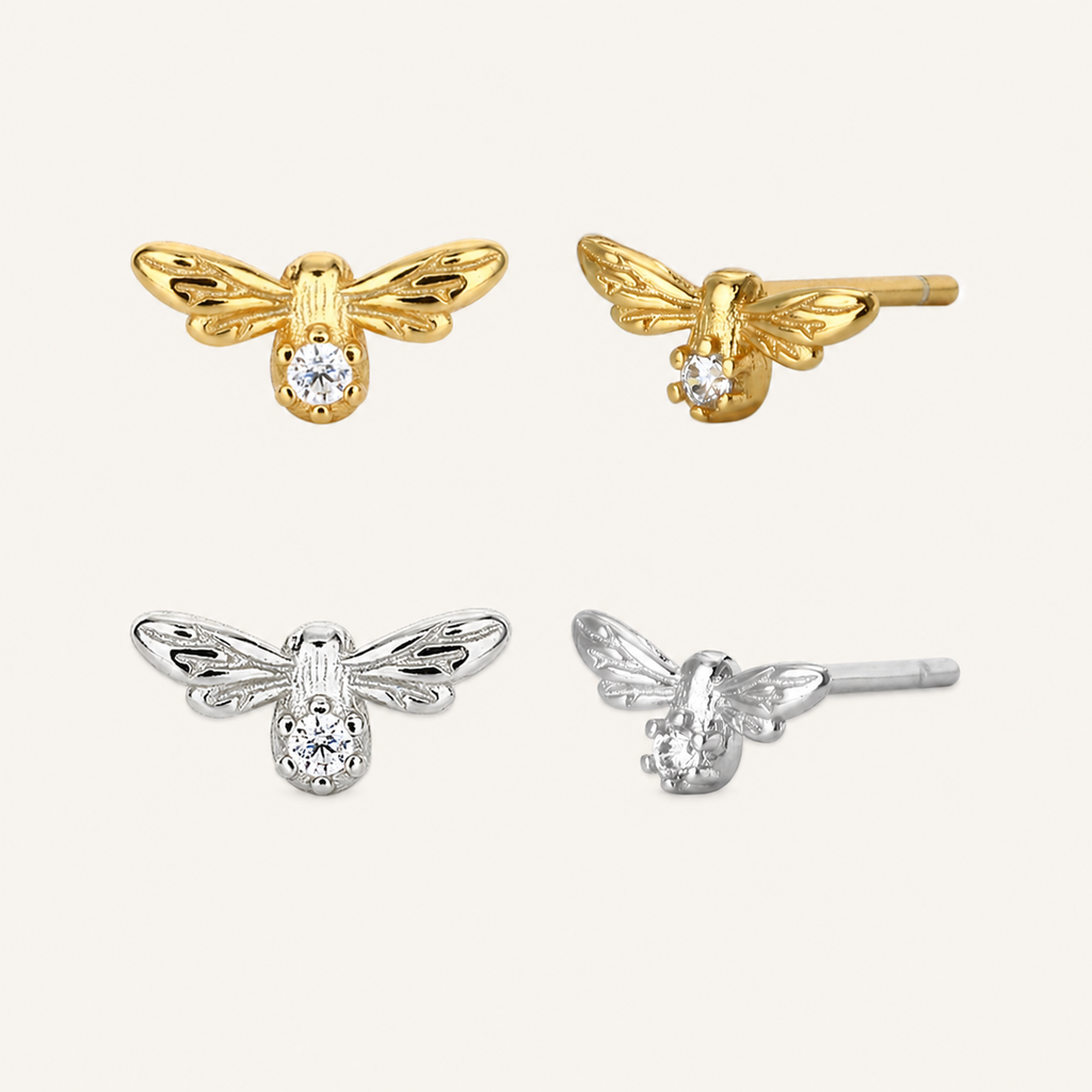 Sterling Silver Zirconia Dragonfly Stud Earrings