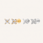 Sterling Silver Four-Leaf Clover Zirconia Flat Back Earrings