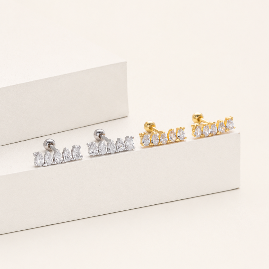 Sterling Silver Marquise Zirconia Bar Flat Back Earrings detail