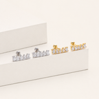 Sterling Silver Marquise Zirconia Bar Flat Back Earrings detail