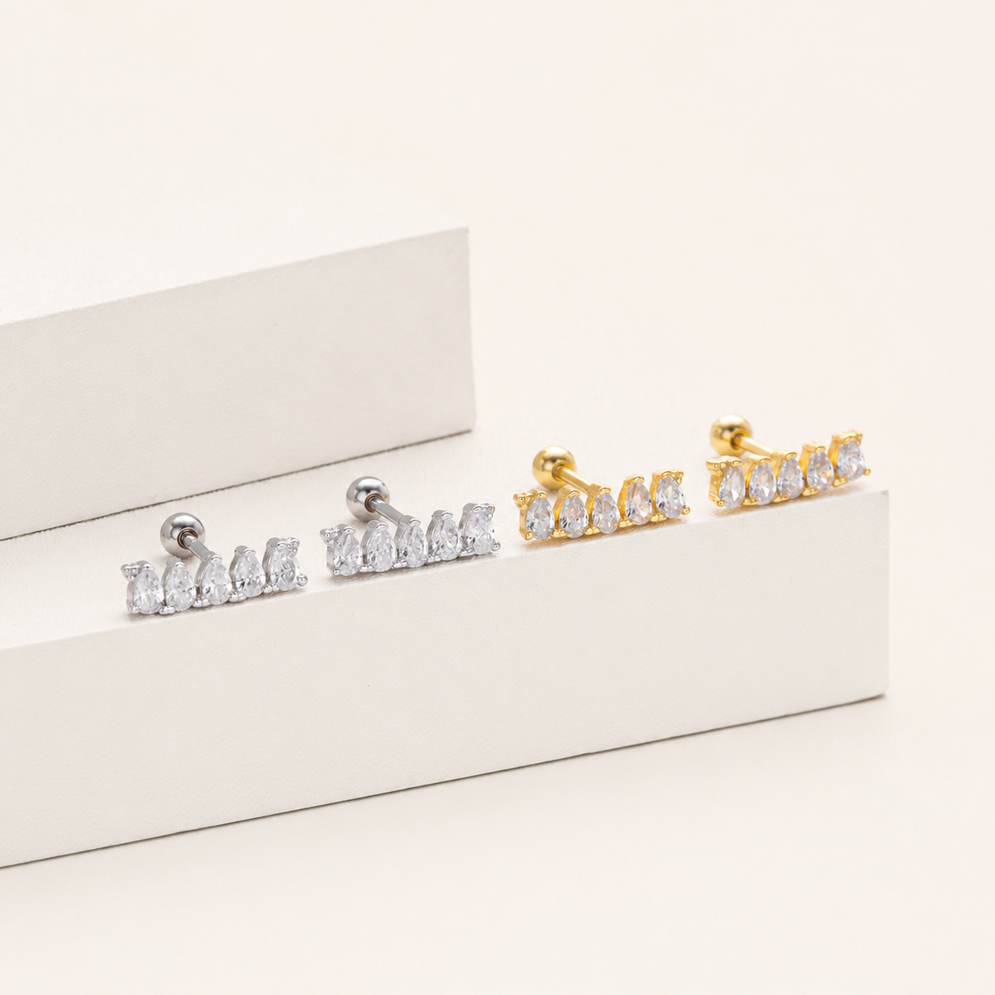 Sterling Silver Marquise Zirconia Bar Flat Back Earrings detail