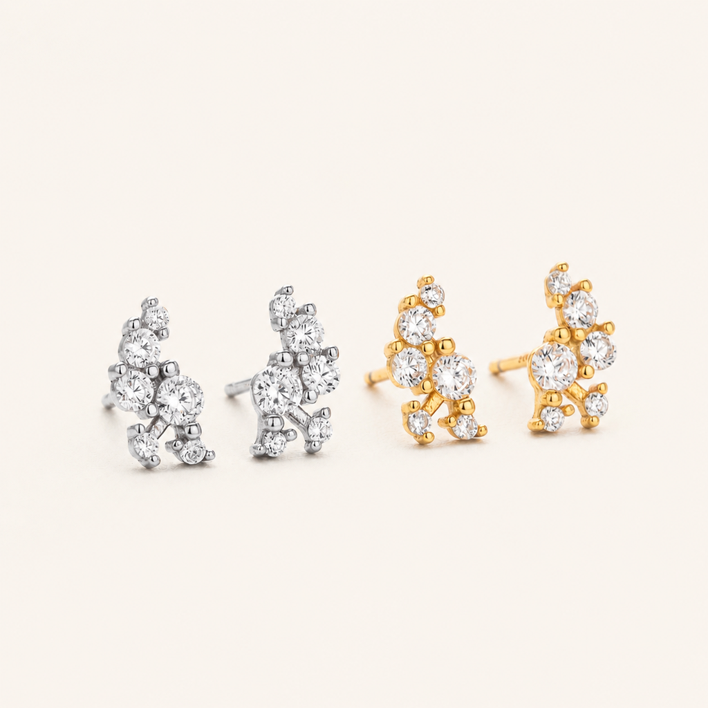Sterling Silver Oriental Zirconia Stud Earrings detail