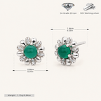 Sterling Silver Green Zirconia Flower Stud Earrings - Platinum