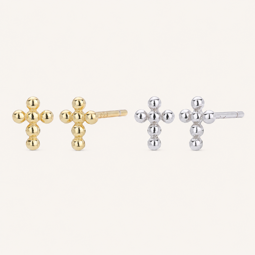 Sterling Silver Polished Cross Stud Earrings
