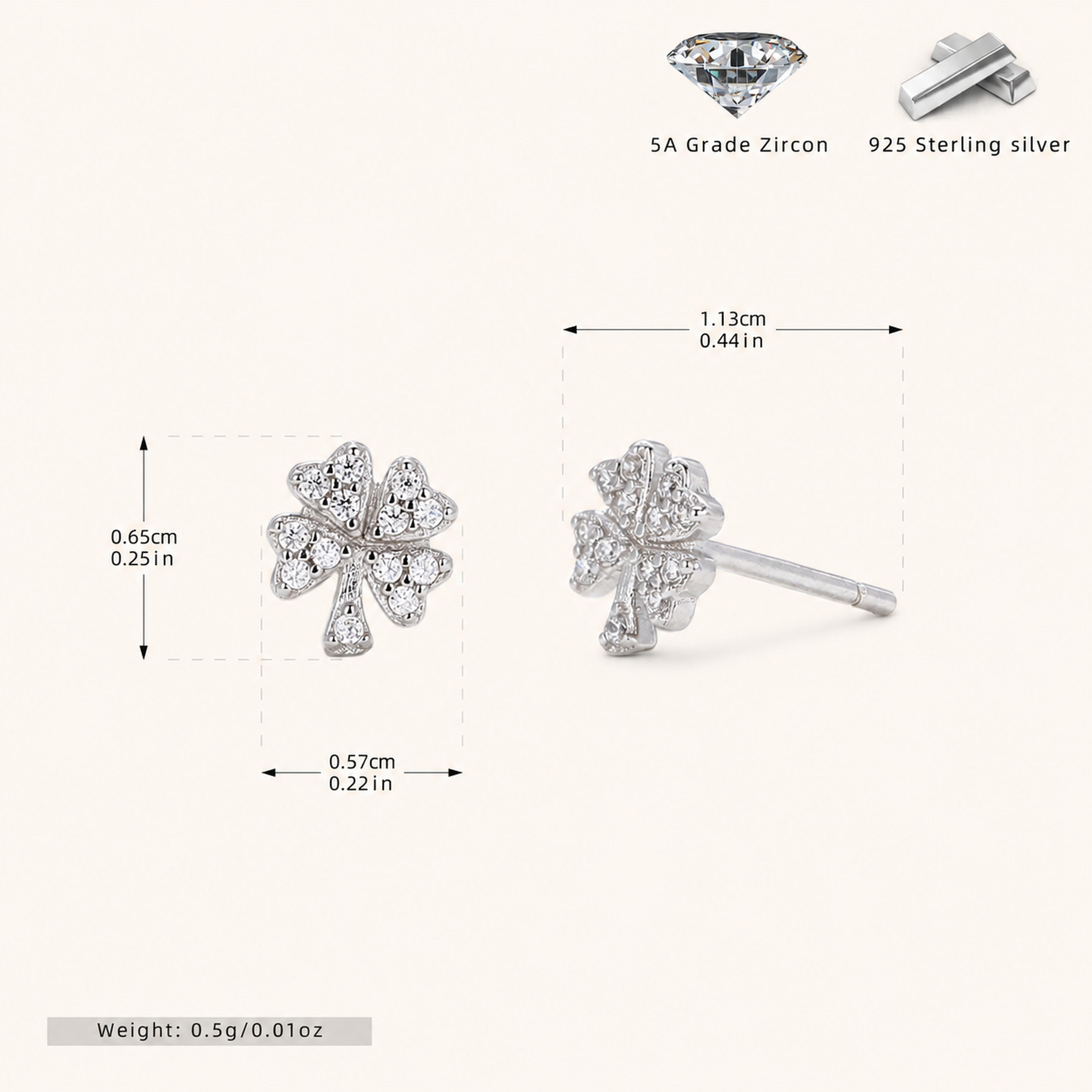 Sterling Silver Four-Leaf Clover Stud Earrings - Platinum