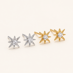 Sterling Silver Lucky Eight-Point Star Zirconia Stud Earrings detail