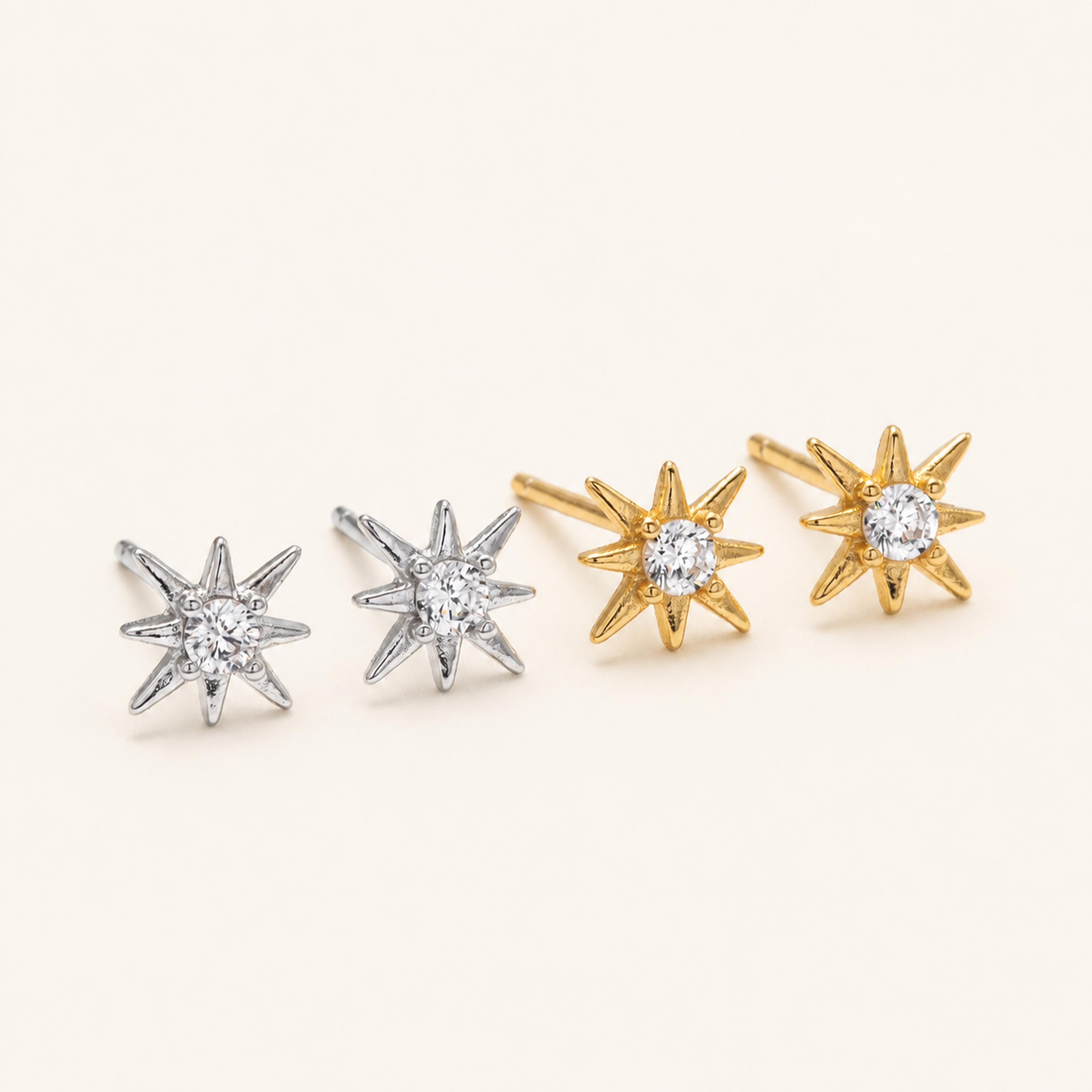 Sterling Silver Lucky Eight-Point Star Zirconia Stud Earrings detail