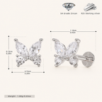 Sterling Silver Butterfly Zirconia Flat Back Earrings - Platinum