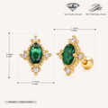 Sterling Silver Vintage Emerald-Cut Zirconia Flat Back Earrings - Gold / Green