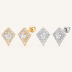 Sterling Silver Rhombus Zirconia Flat Back Earrings