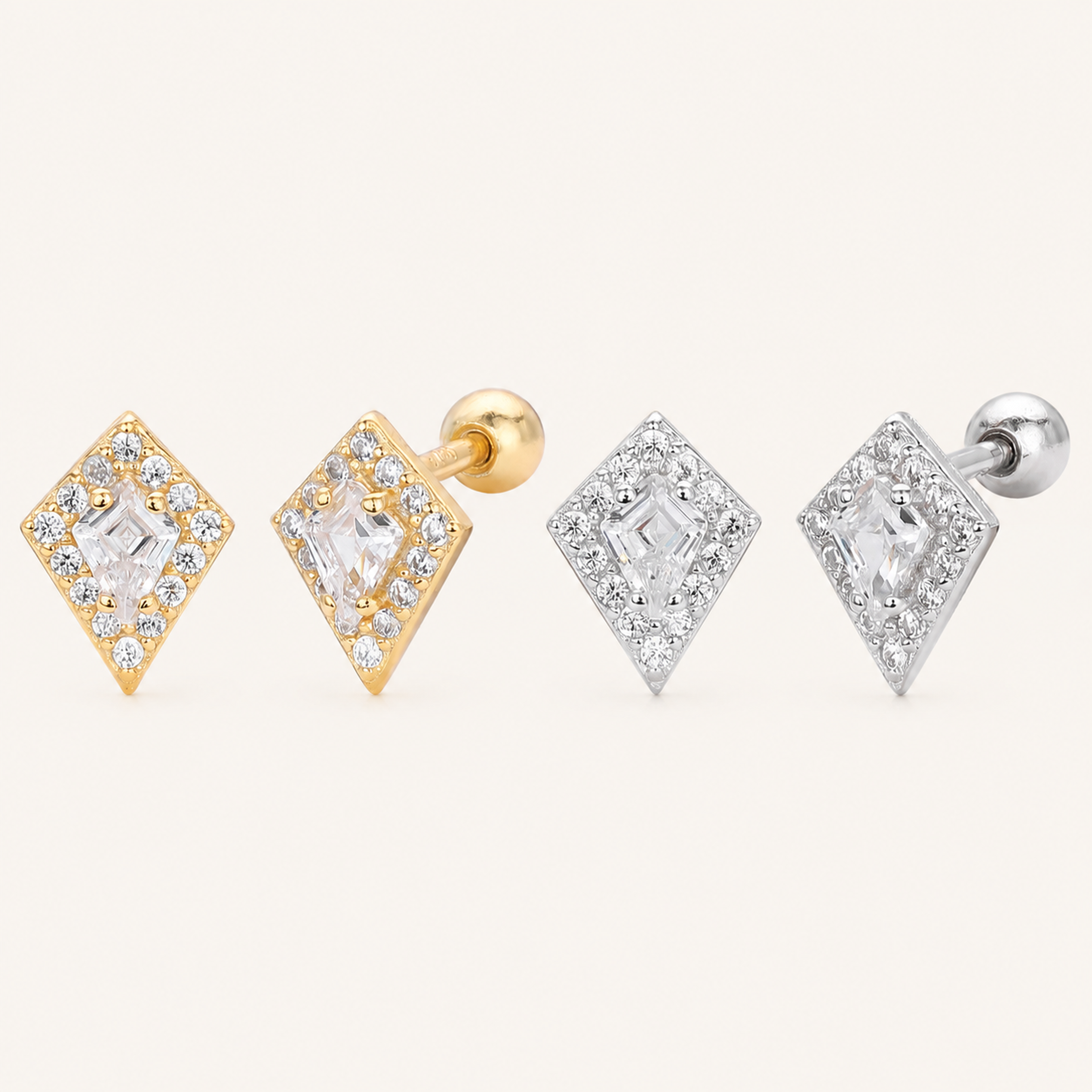 Sterling Silver Rhombus Zirconia Flat Back Earrings