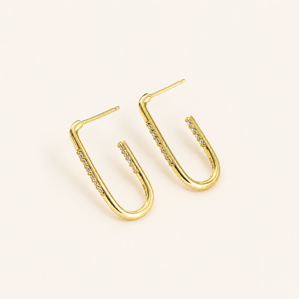 Sterling Silver Geometric U-Shape Zirconia Stud Earrings detail view