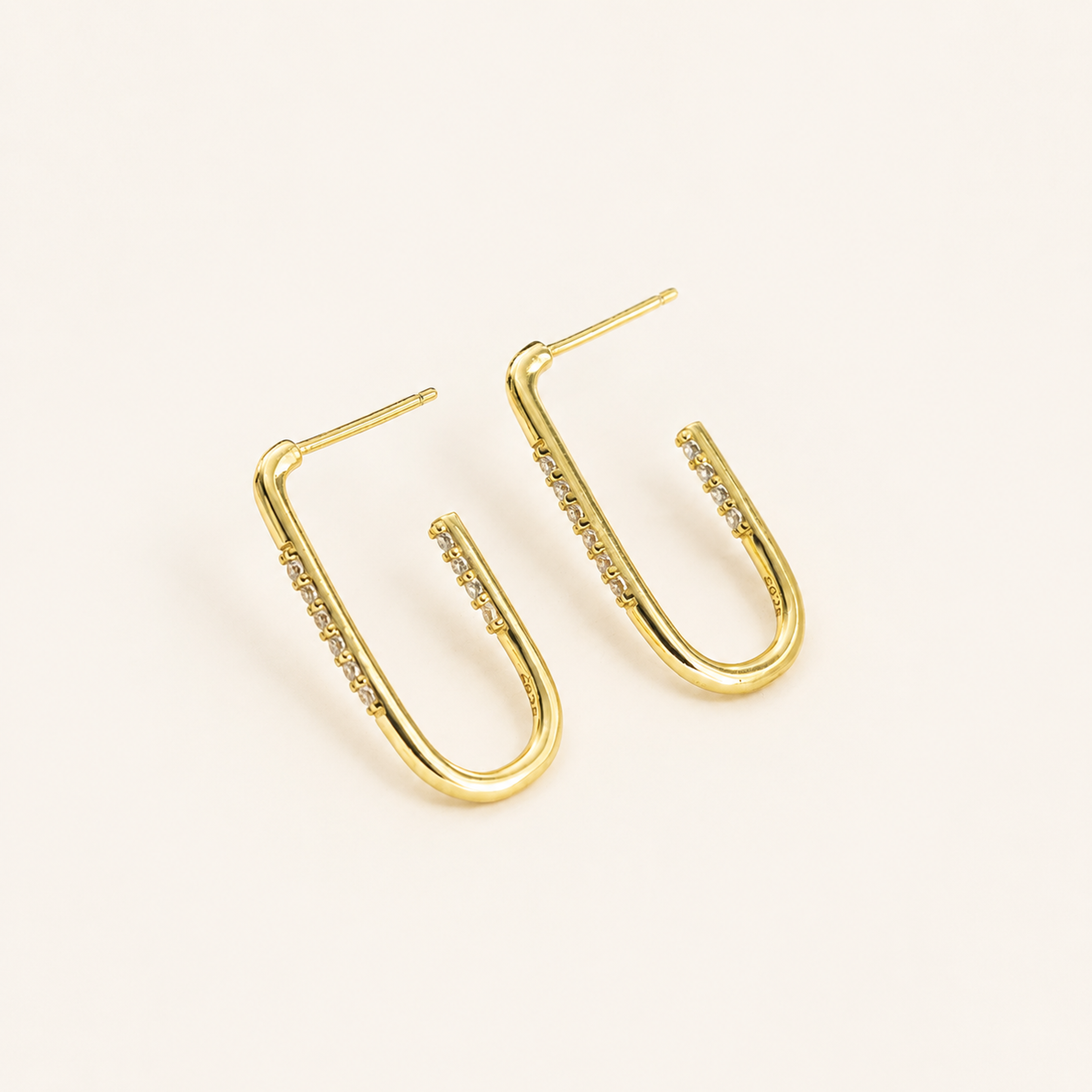 Sterling Silver Geometric U-Shape Zirconia Stud Earrings detail view