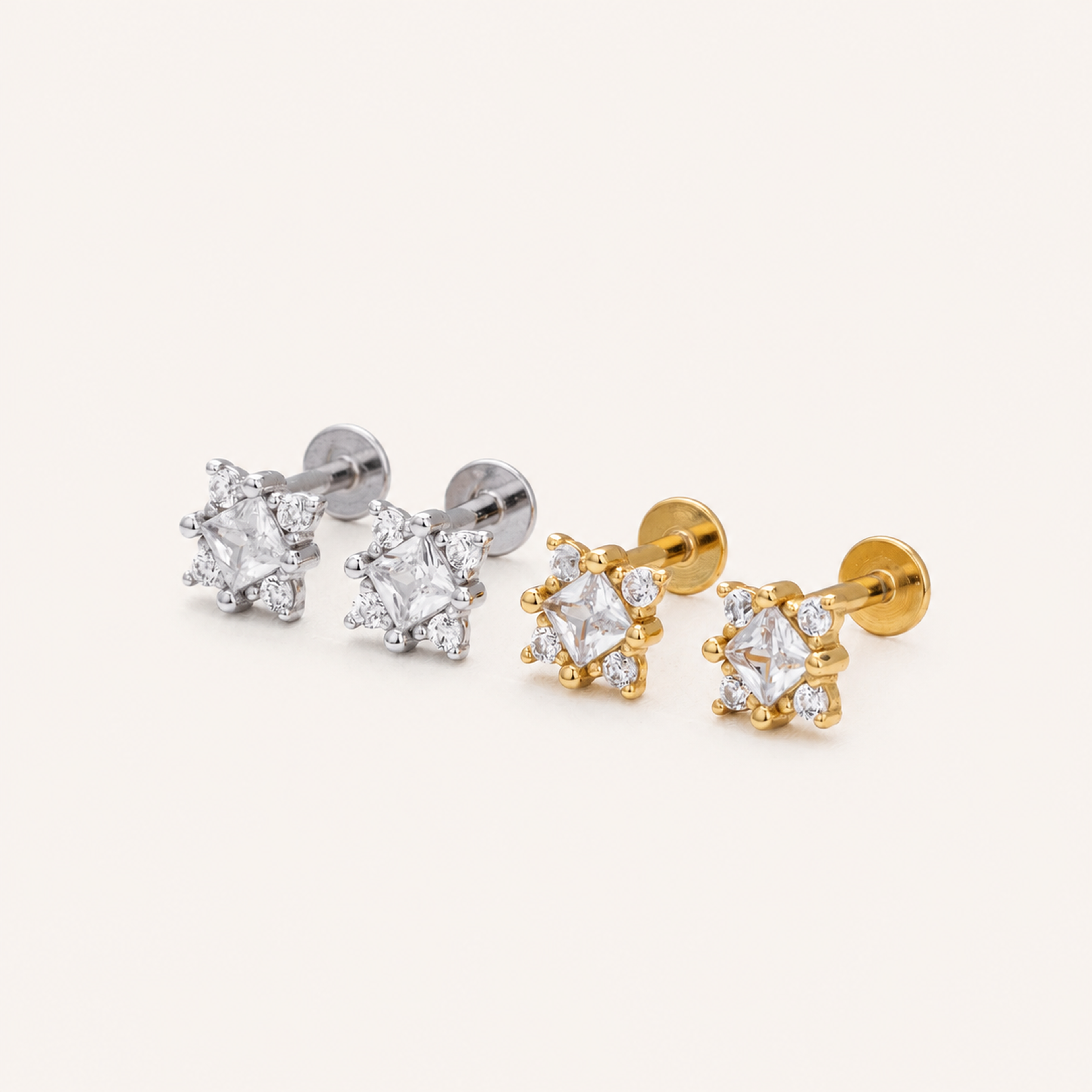 Sterling Silver Pearl Zirconia Cartilage Flat Back Earrings detail view