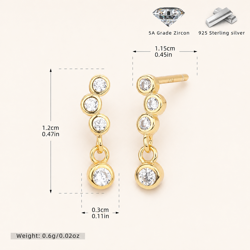 Sterling Silver Dainty Cubic Zirconia Stud Earrings - Gold