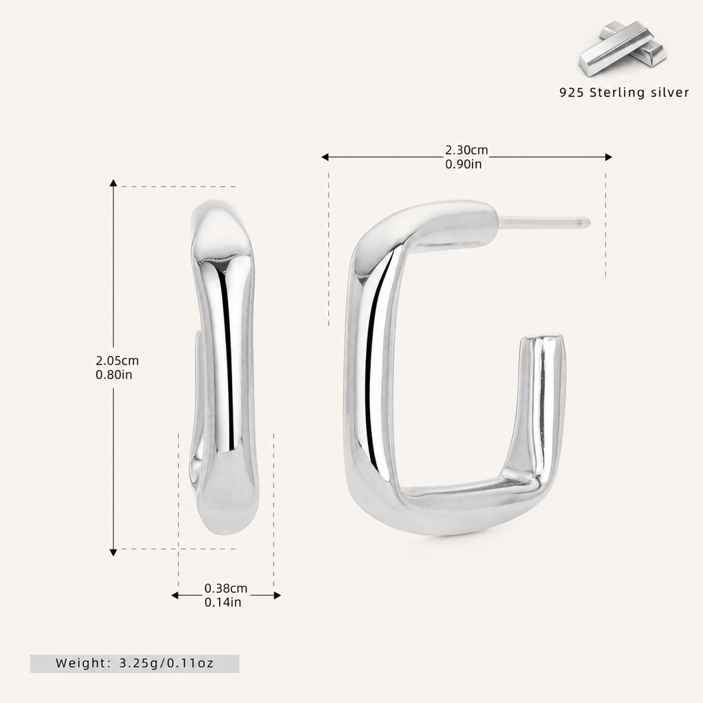 Sterling Silver Hollow Tube Stud Earrings - Platinum
