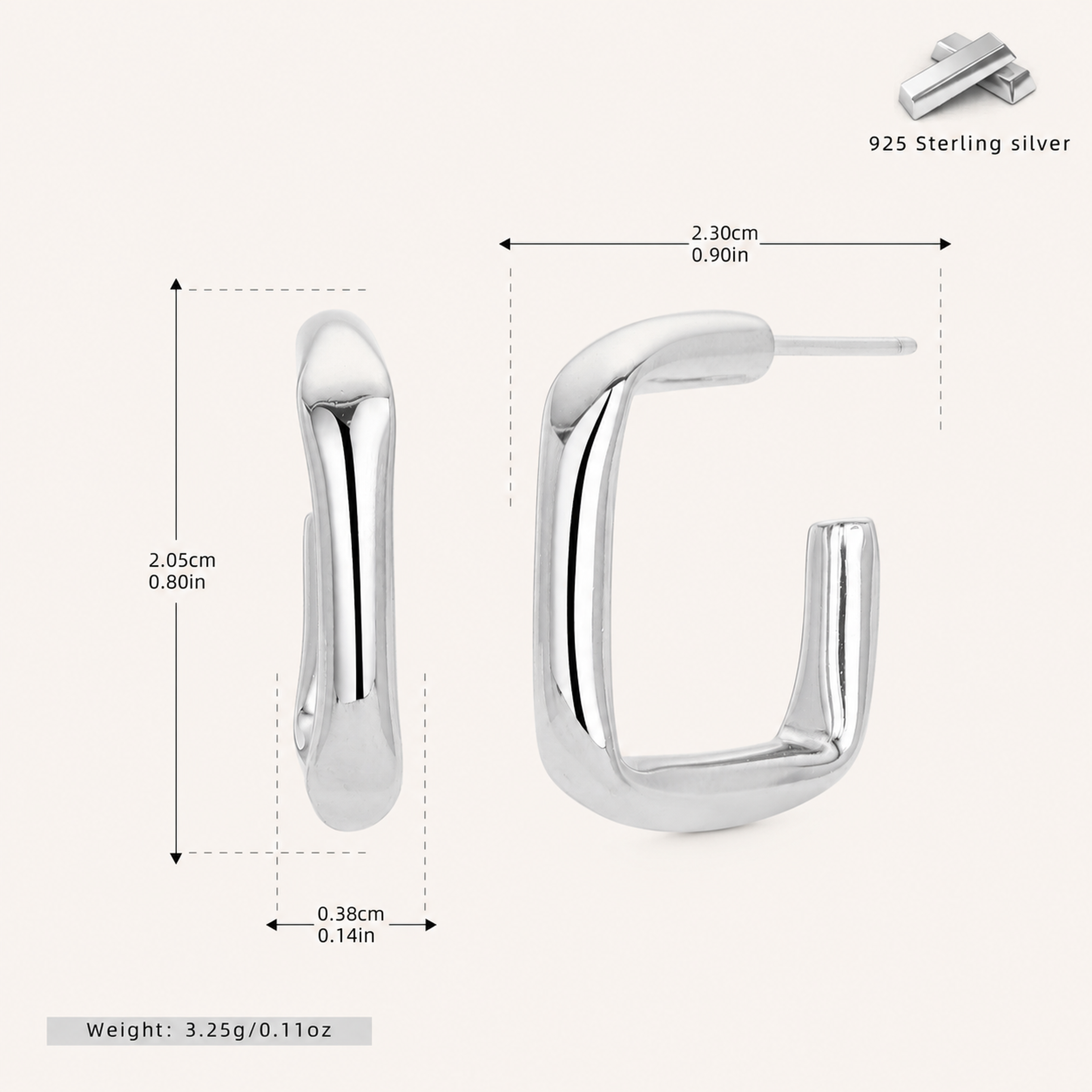 Sterling Silver Hollow Tube Stud Earrings - Platinum