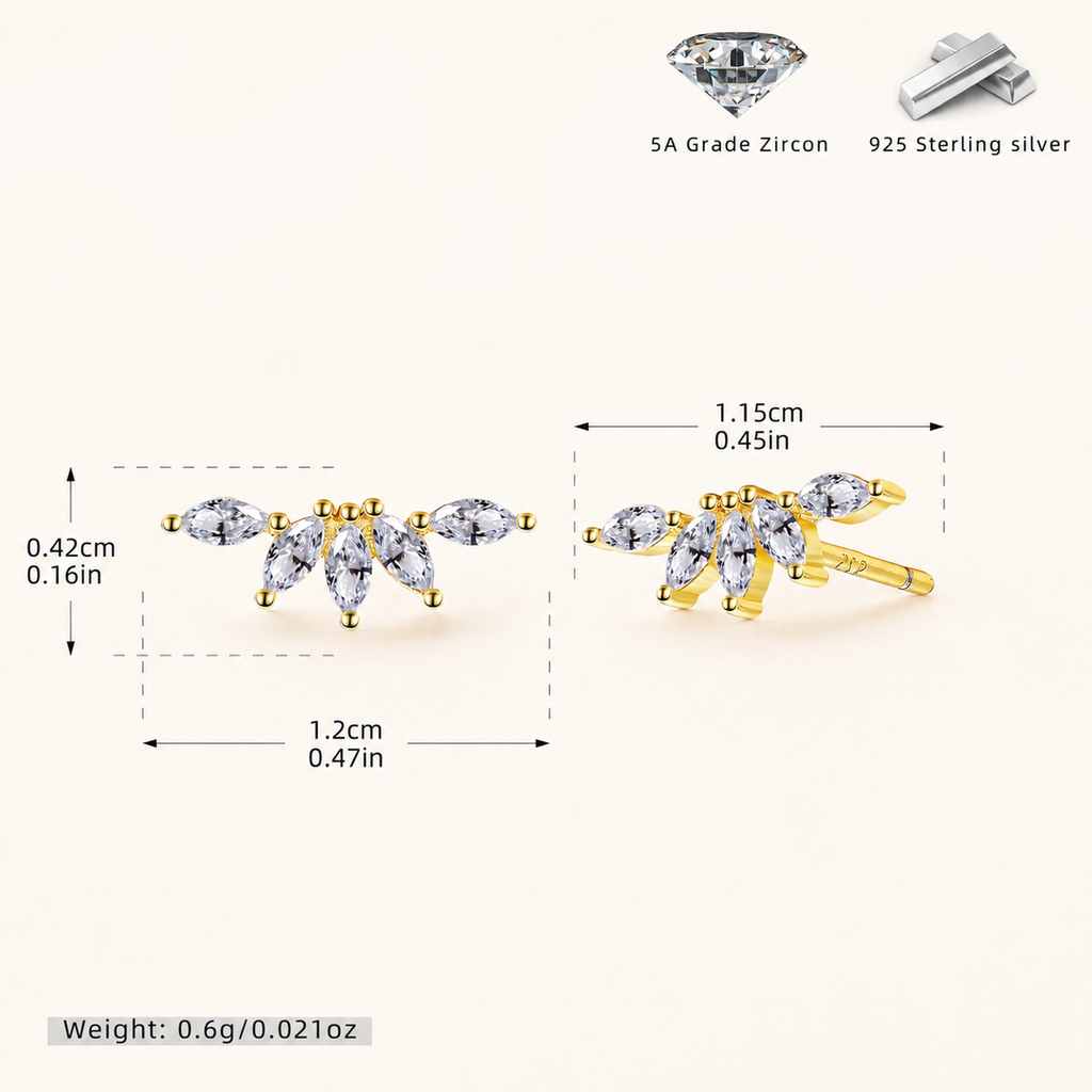 Sterling Silver Cubic Zirconia Screw-Back Stud Earrings - Gold