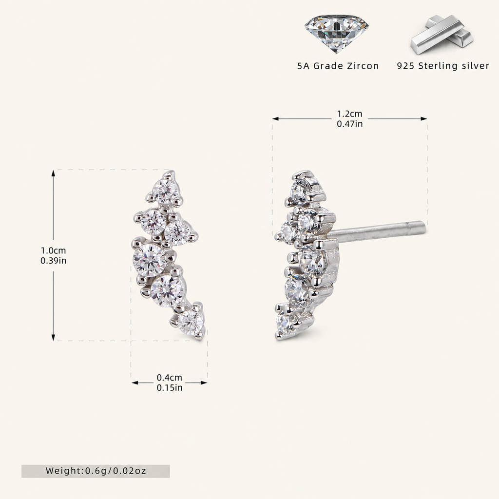 Sterling Silver French Pavé Zirconia Stud Earrings - Platinum