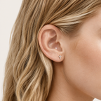 Sterling Silver Zirconia Cross Stud Earrings worn on the ear