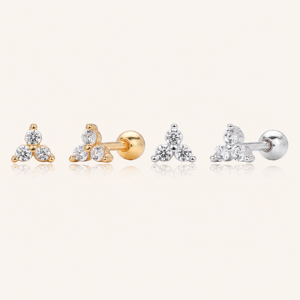 Sterling Silver Three-Stone Zirconia Cartilage Flat Back Earrings