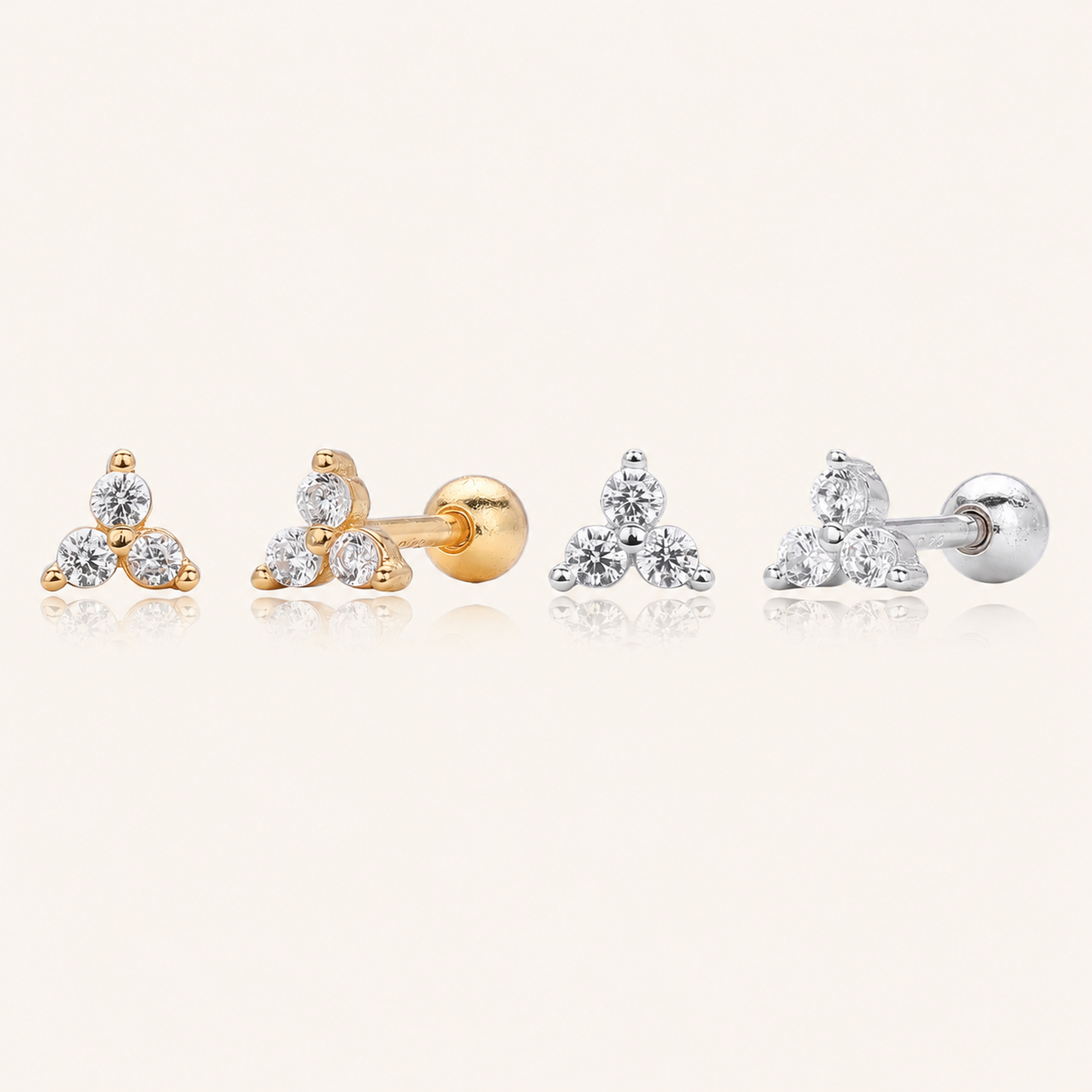 Sterling Silver Three-Stone Zirconia Cartilage Flat Back Earrings