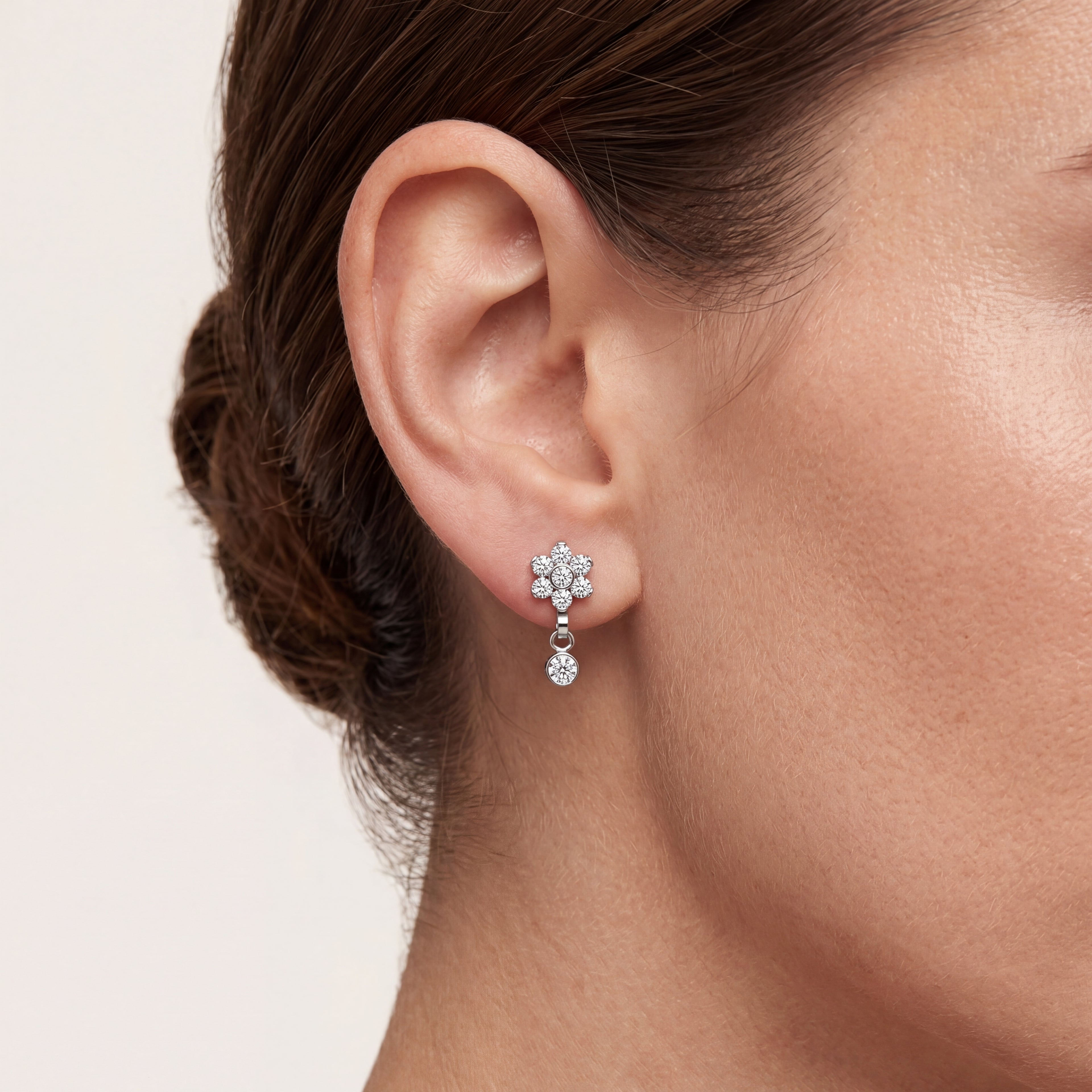 Four-Petal Crystal Drop Titanium Flat Back Earring - image 2