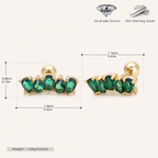 Sterling Silver Emerald-Green Teardrop Zirconia Flat Back Earrings - Gold / Green