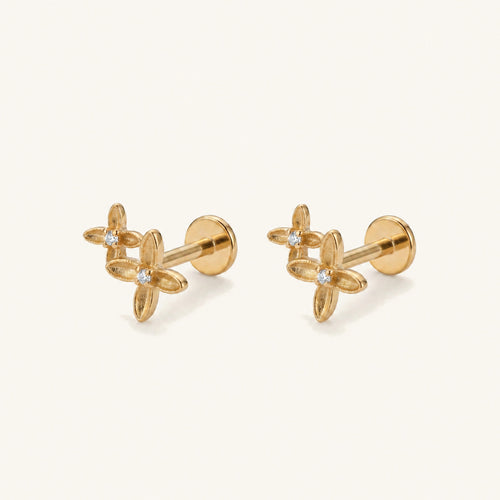 Osmanthus Crystal Titanium Stud Earrings - Gold