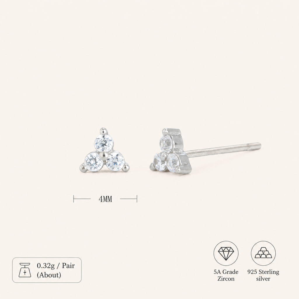 Sterling Silver Triangle Zirconia Stud Earrings - Platinum / White Zircon