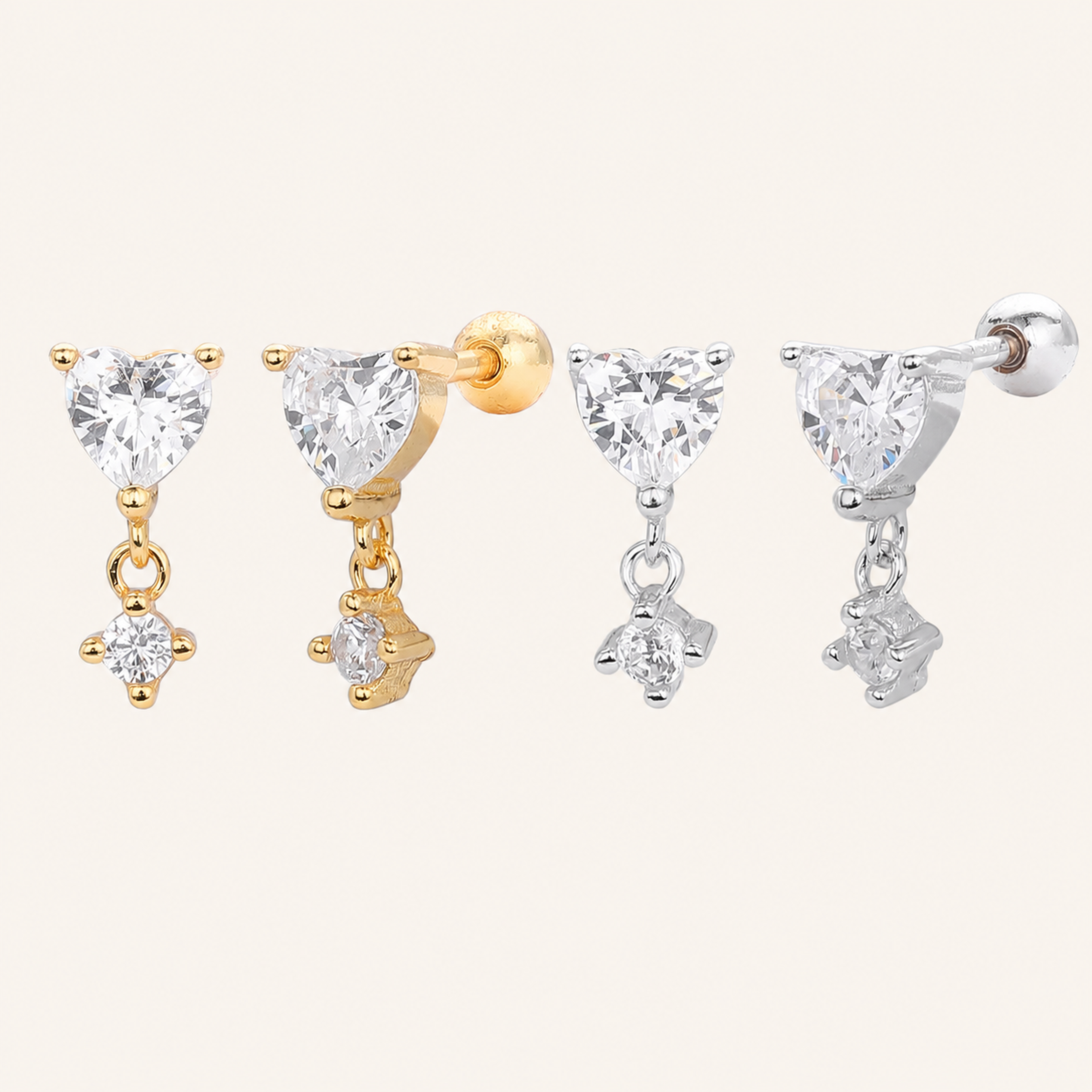 Sterling Silver Zirconia Heart Drop Flat Back Earrings