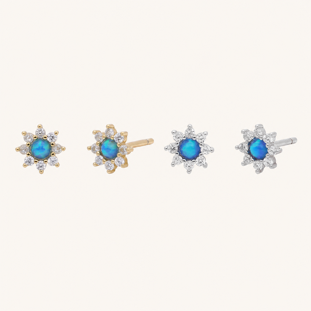 Sterling Silver Opal Sunflower Stud Earrings