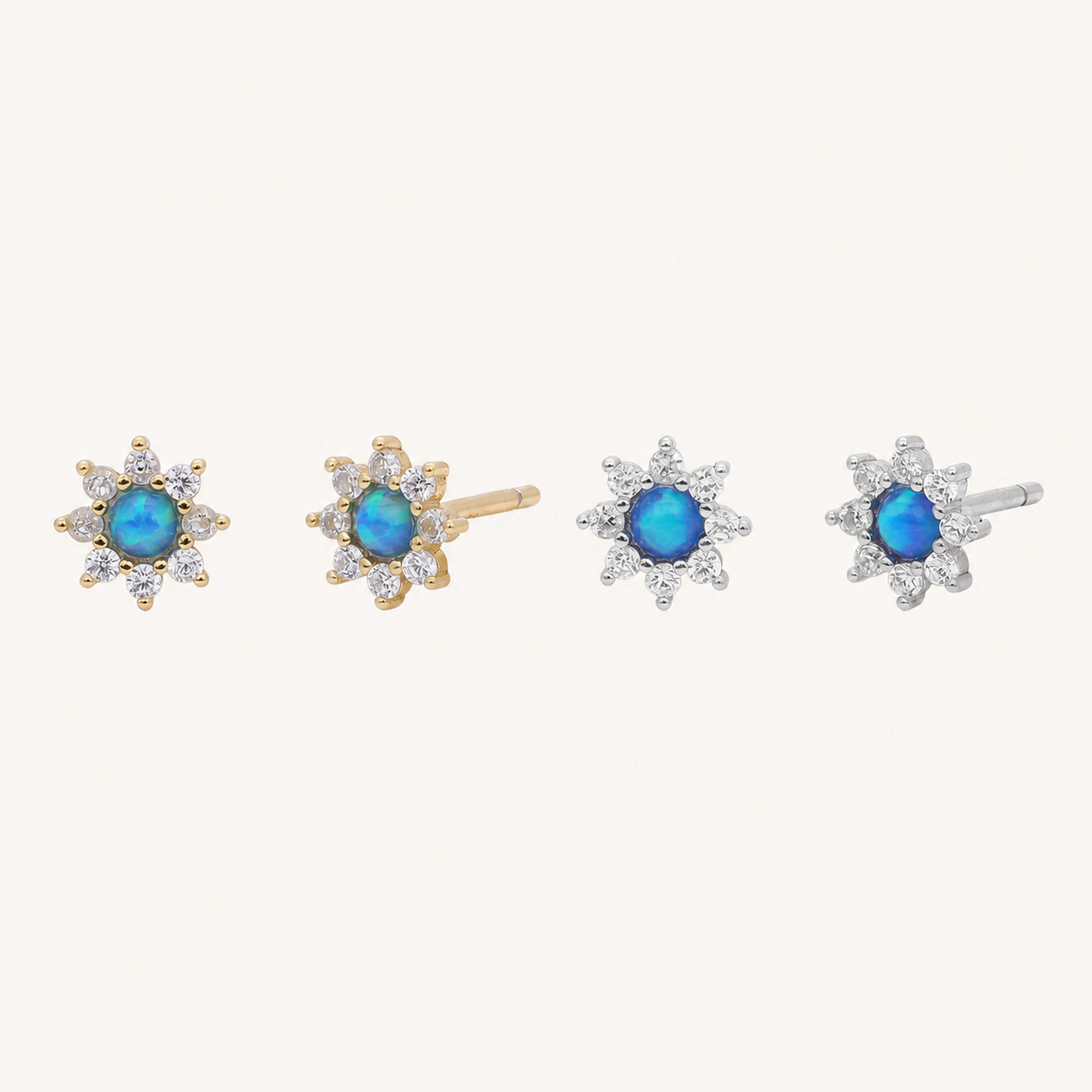 Sterling Silver Opal Sunflower Stud Earrings