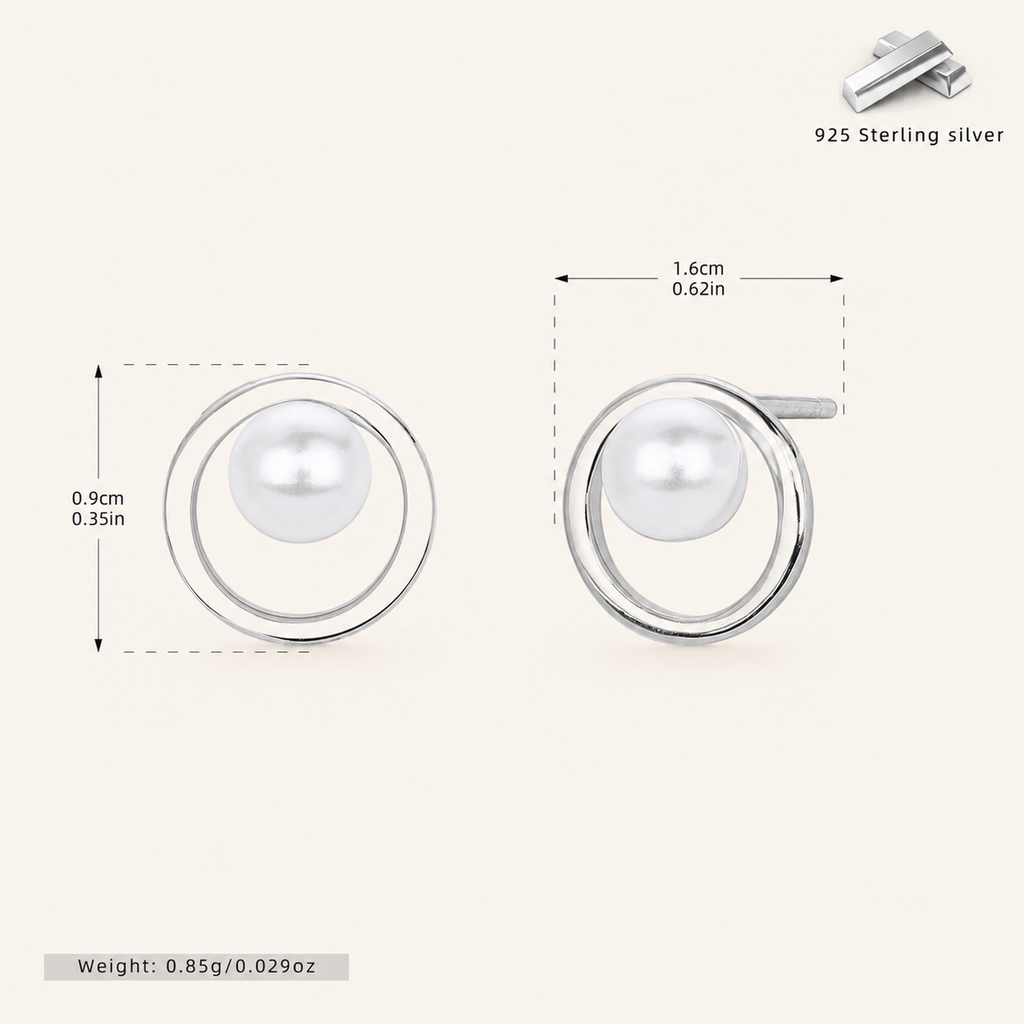 Sterling Silver French Pearl Stud Earrings - Platinum