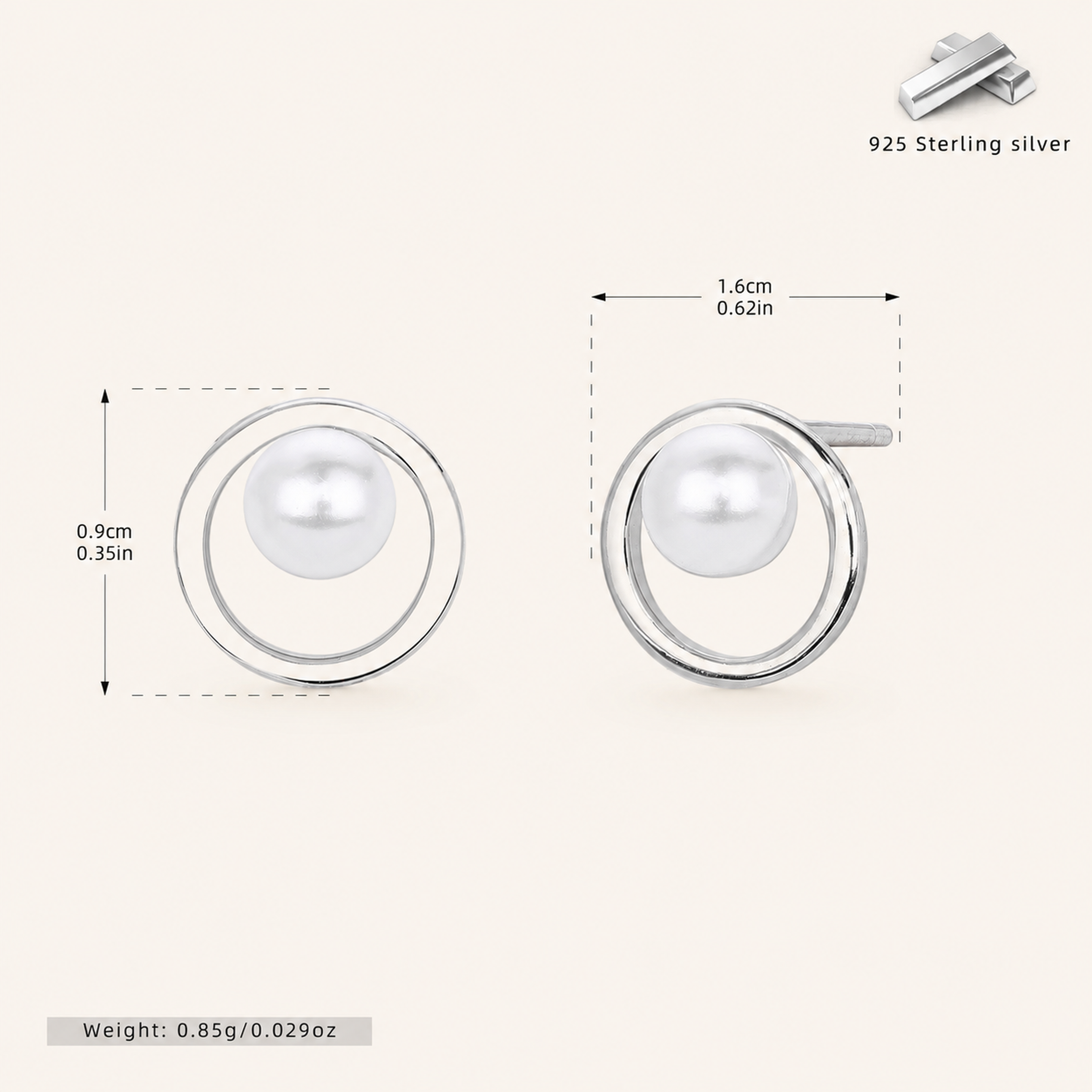 Sterling Silver French Pearl Stud Earrings - Platinum