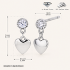 Sterling Silver Zirconia Heart Stud Earrings - Platinum