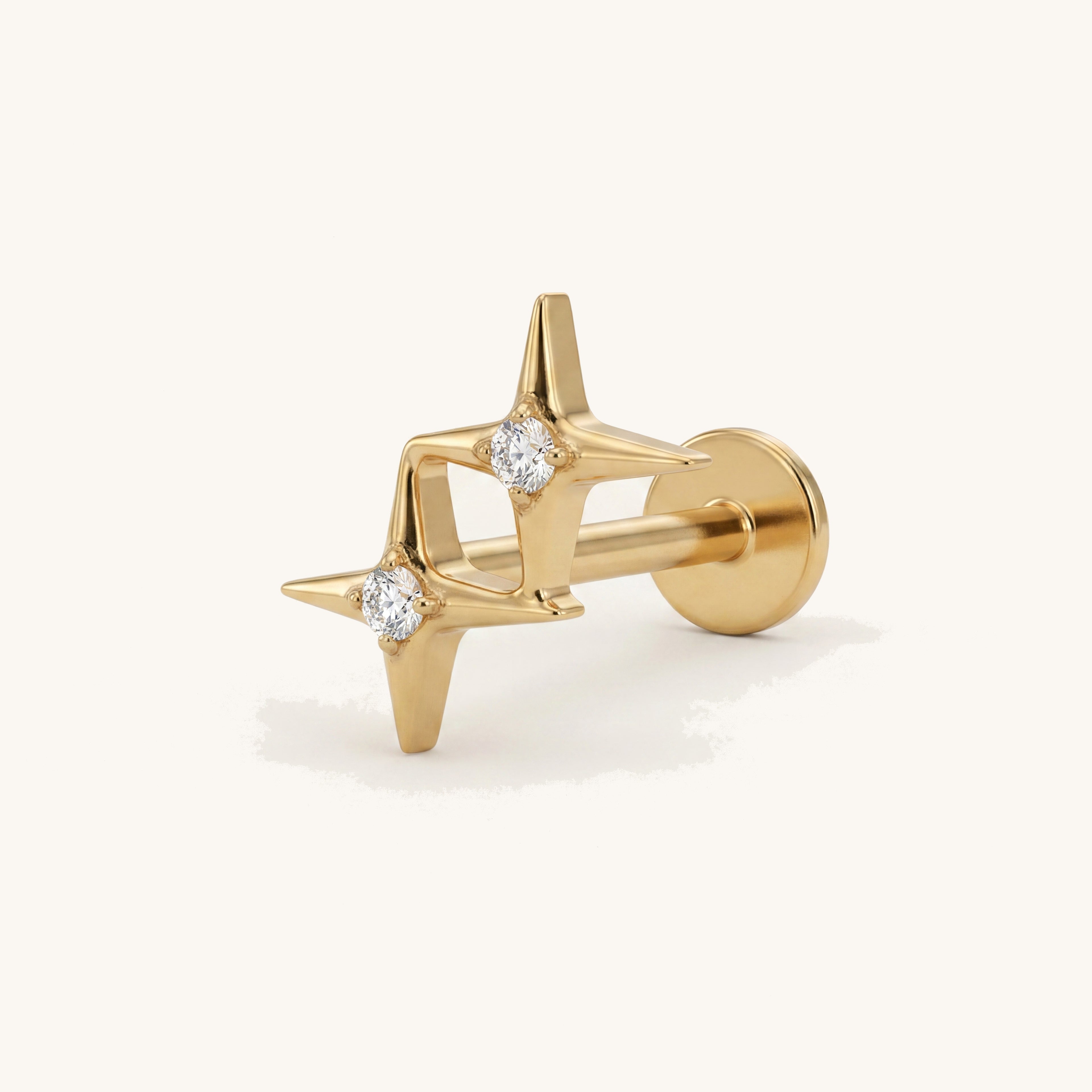 Twin Star Titanium Stud Earrings - Gold