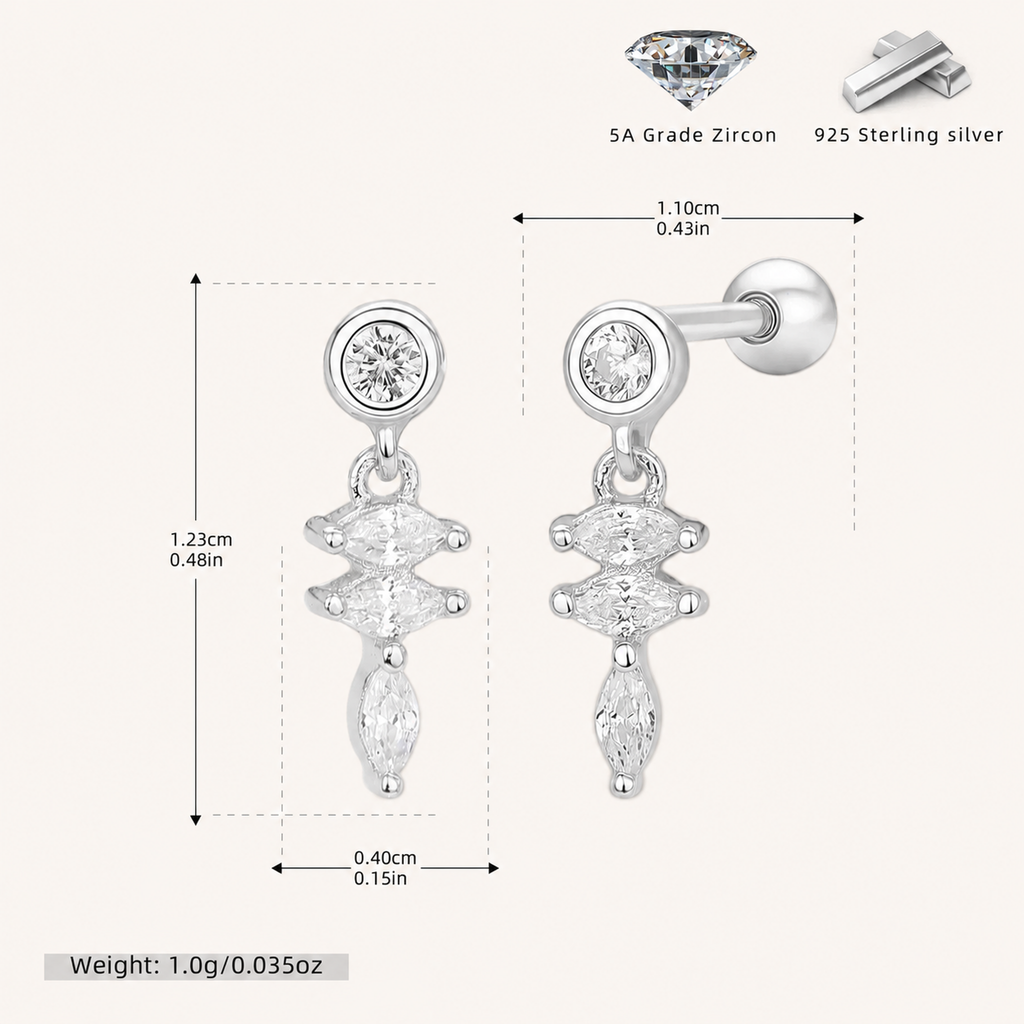 Sterling Silver Marquise Zirconia Tassel Flat Back Earrings - Platinum