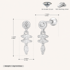 Sterling Silver Marquise Zirconia Tassel Flat Back Earrings - Platinum