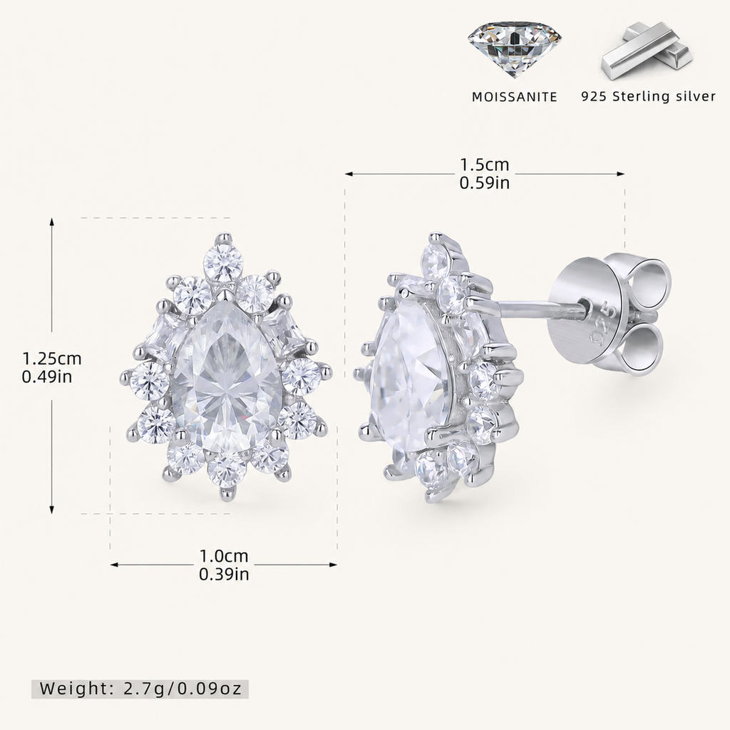 Sterling Silver Brilliant Moissanite Stud Earrings - Platinum