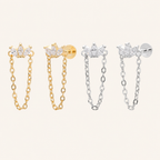 Sterling Silver Zirconia Chain Drop Flat Back Earrings