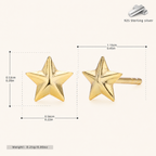Sterling Silver Polished Five-Point Star Stud Earrings - Gold